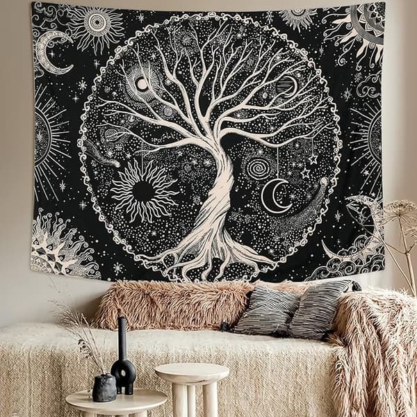 Tree of Life Tapestry Moonlight Black Psychedelic Tapestry