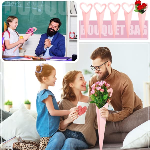 30 Blomsterbuketposer, Hjerteformede Æskeomslag til Indpakning, Valentinsdag