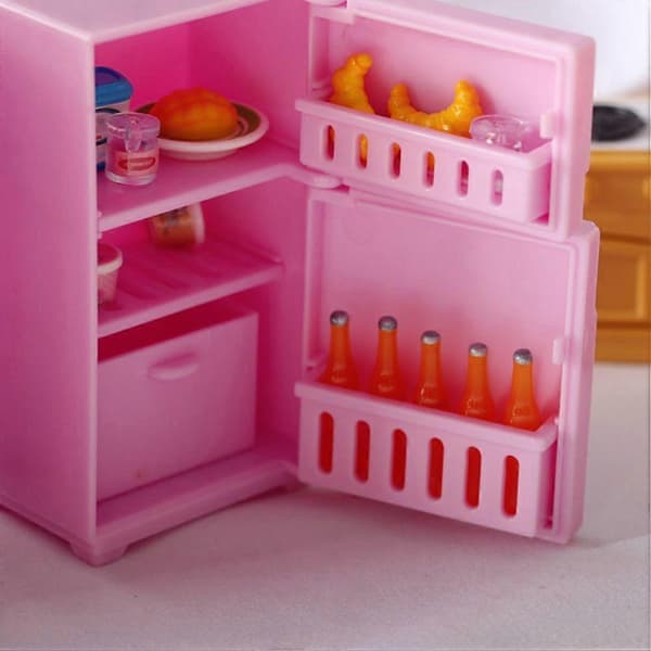 2 stk. køleskabslegetøj, miniaturekøleskab, dukkehusmøbler