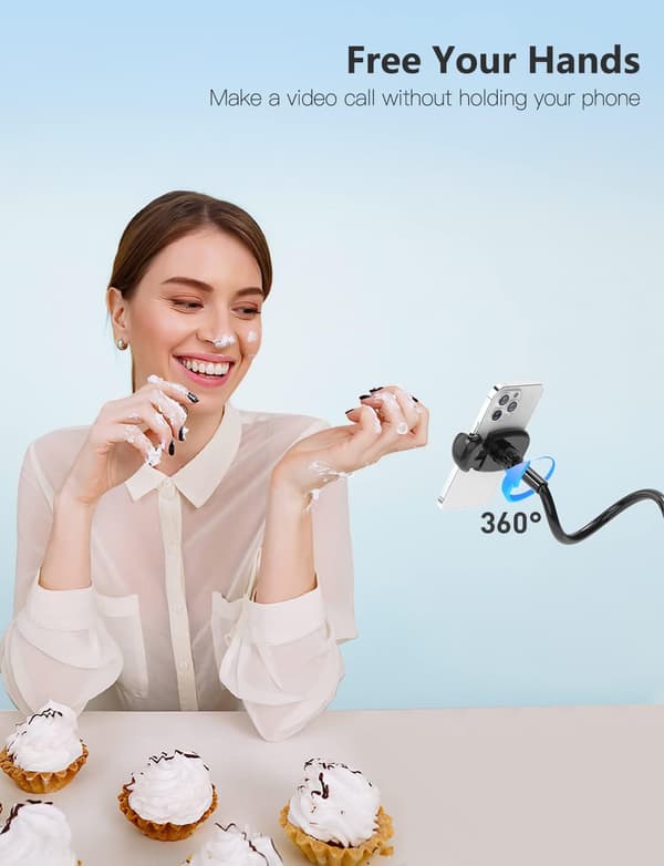 Svart - Svanhals telefonholder, 360° justerbar sammenfoldelig telefon h