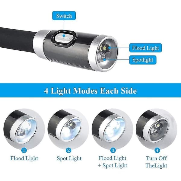 Led handsfree-lukulamppu kaulan ympärille, 4 LED-valopalloa