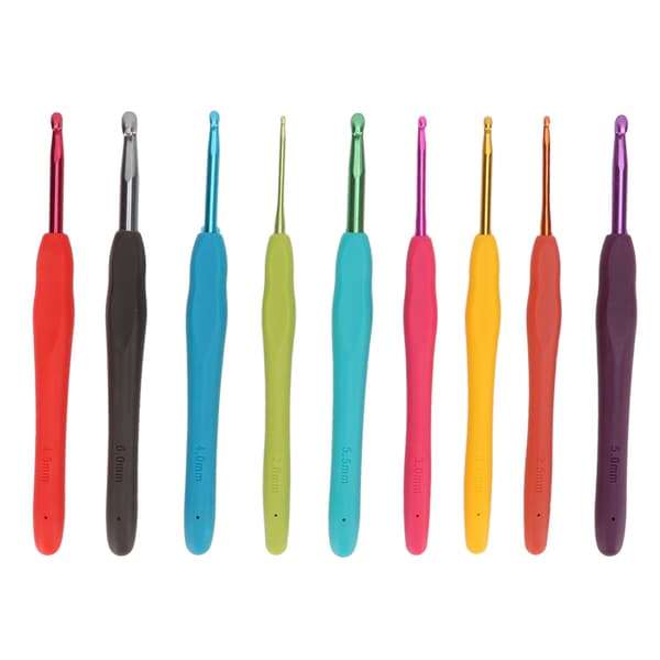9 Pcs Crochet Hooks Rubber Handle Aluminum Material Tapered Tip Knitting Needles Set for Experienced Weavers Beginners