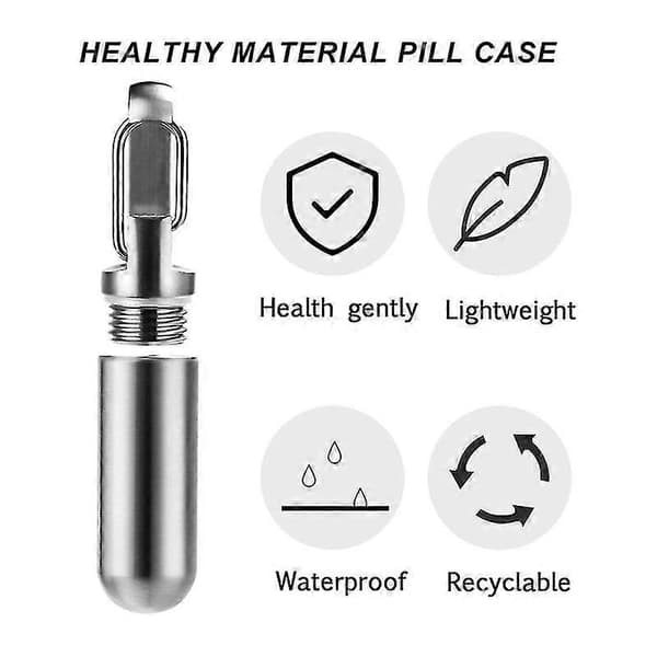 Small Pocket Pill Box Keychain, Portable Waterproof Stainless Steel Pill Container for Travel