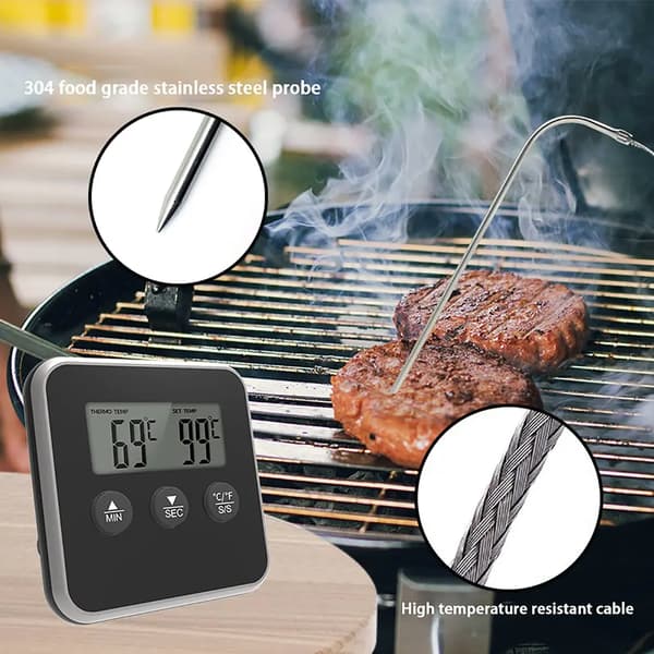 Elektronisk digital LCD-mattermometer sond BBQ köttmatlagning temperatur matlagning temperatur kök larm matlagning timer, svart