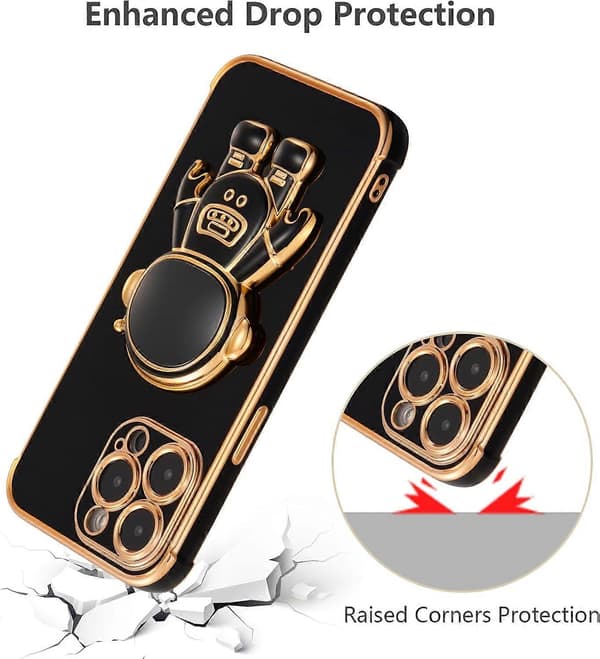 Kompatibel med iPhone 13 Pro Max (6,7 tommer) Cover med sødt astronautstativdesign Stødsikkert belagt telefoncover til iPhone 13 Pro Max - Sort