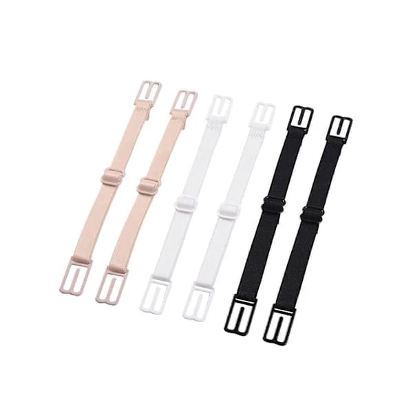 6-pak BH-stropklemmer, Elastisk Skridsikker Stroppeholder, Sort, Beige, Hvid