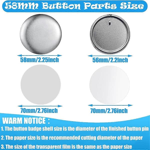 Keychain Accessories for Button Machine, 58mm/2.25 Inch Button Making Kit for Button Machine, Metal Button Badge Set