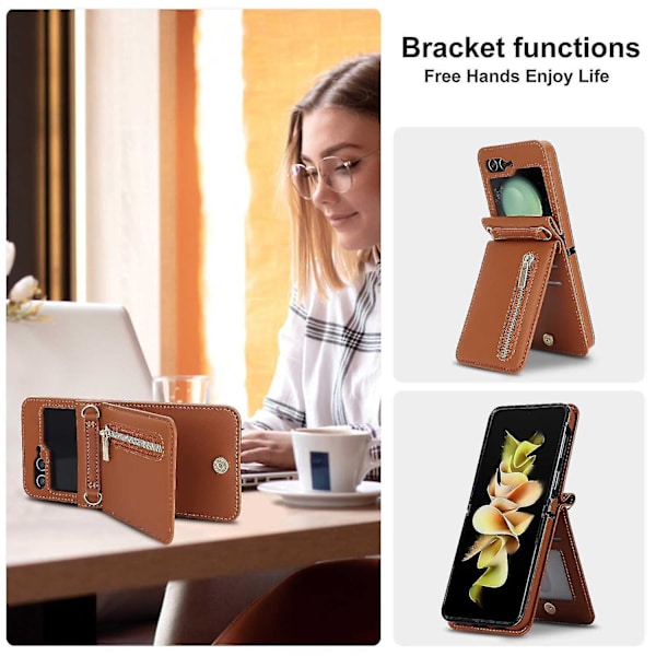 Z Flip 5 Wallet Case, Crossbody Lynlås Læder Etui til Samsung Galaxy Z Flip 5 med Kortpladser Green