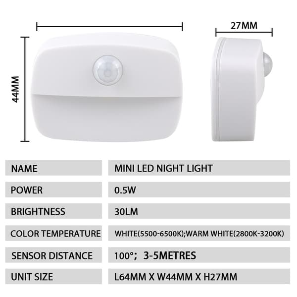 Motion Sensor Light, 2-Pack Automatic On/Off LED Night Light, Wall Light, Closet Lights, Security Lights for Stairs, Hallway, Bathroom, Kitchen, Cabinet (White)