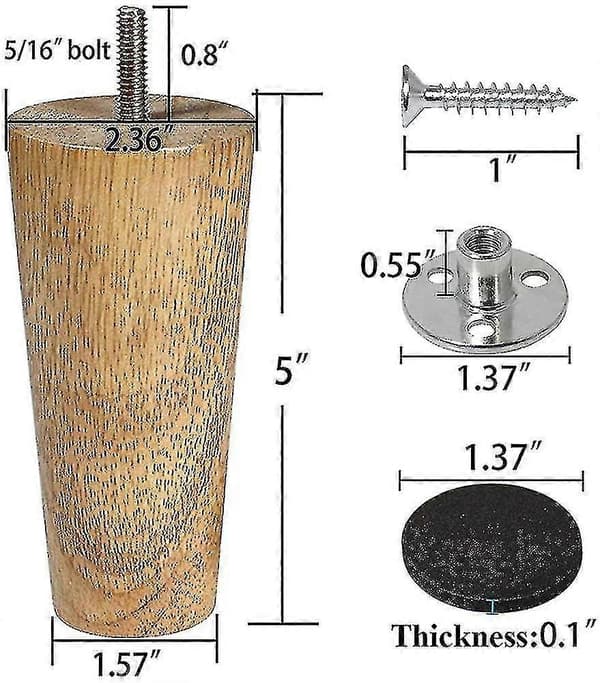 Træmøbelben Sæt Med 4 Sofaben 12,7 cm Klarlakerede Kommodeben Til Sofa
