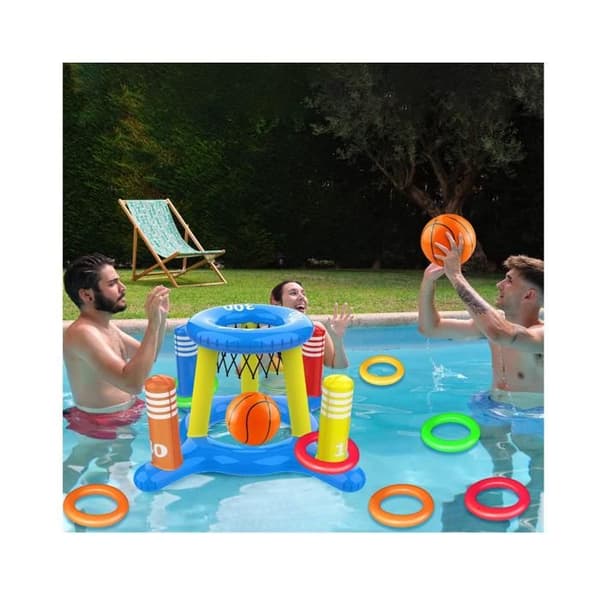 Inflatable Pool Game Set, 2-in-1 Water Game for Pool, Floating Basketball Hoop and Ring Toss, Summer Pool Fun[YJD]