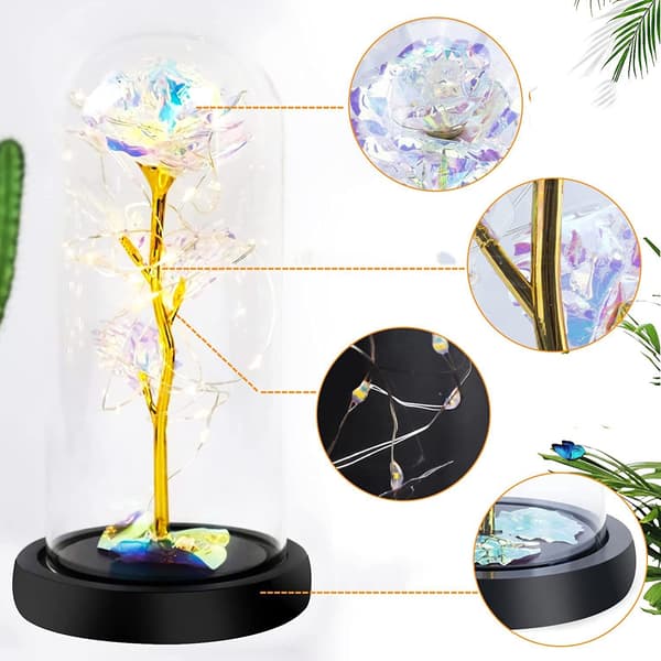 #Kunstig roseblomst i glaskuppel Forever Rose med LED-belysning#