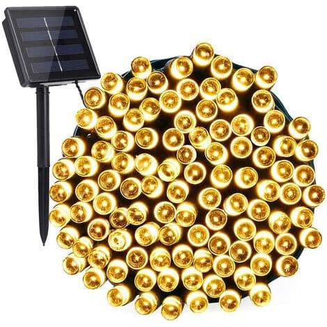 22m Waterproof Solar String Lights 200 Warm White LED Bulbs 8 Lighting Modes 8 Hours Battery Life IP65 Waterproof for Outdoor Use