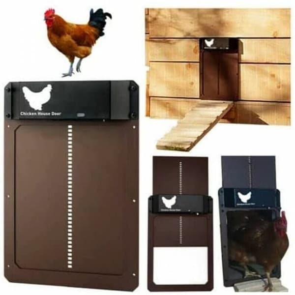 Automatic Chicken Coop Door with Light Sensor - Fully Waterproof Chicken Coop Door with Induction - Chicken Coop Door (Brown)