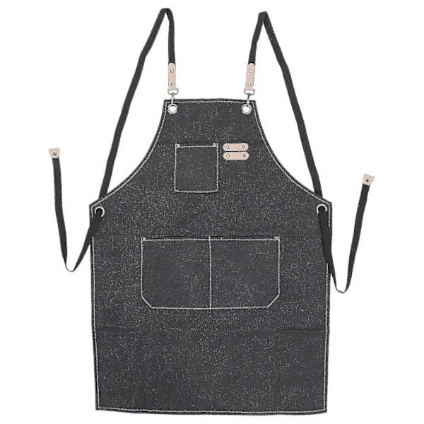 Adjustable Cotton Canvas Cross-Back Kitchen Apron with Pockets in Grey -Sew