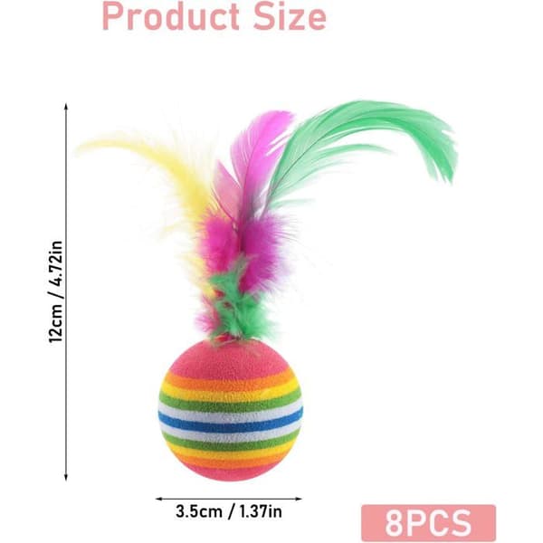 Rainbow Feather Cat Ball Set (8 Pieces), Interactive Toy, for Training and Hunting.