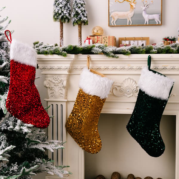 3 stk julepynt paljetter julestrømper hi