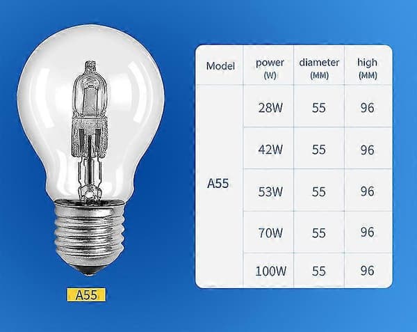 4 stk A55 halogen energisparepære gammeldags glødepære halogen wolfram øyebeskyttelse varme avlspære fullspektrum dimbar E27 skru [DB] E27 100W E27 100W