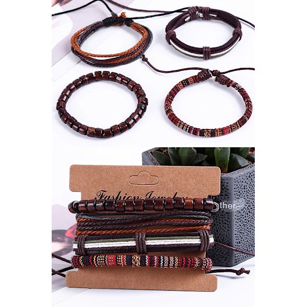 Adjustable Handmade Multilayer Braided Cowhide Bracelets for Men