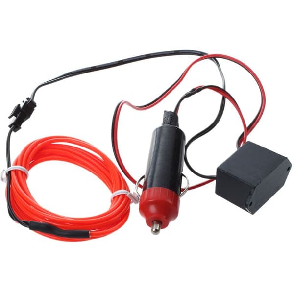 LED Fleksibel EL Neon Gløderør Lampe DC 12V Inverter for Bil, 2M Rød