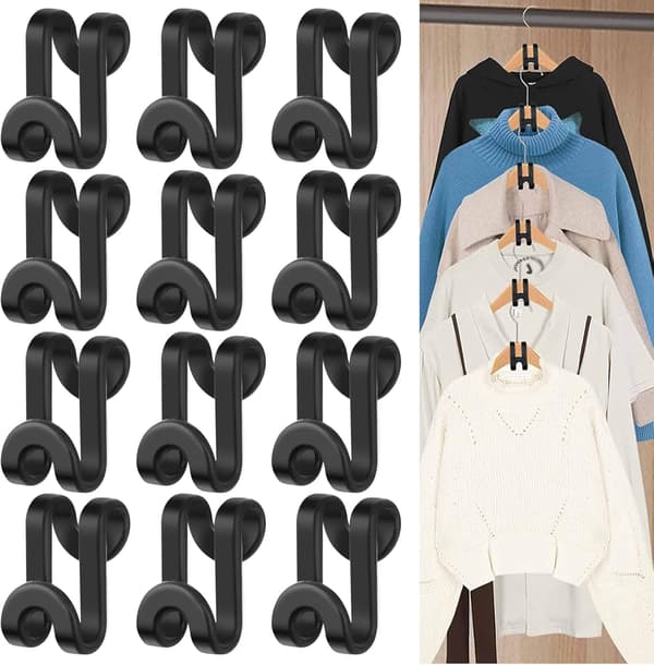 20 Pieces Black Clothes Hanger, Clothes Hanger Connection Hooks Min DXGHC
