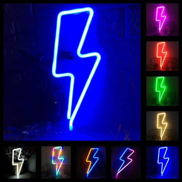 Lynformet neonlampe, USB/batteridrevet blå neon, stilig og tynn