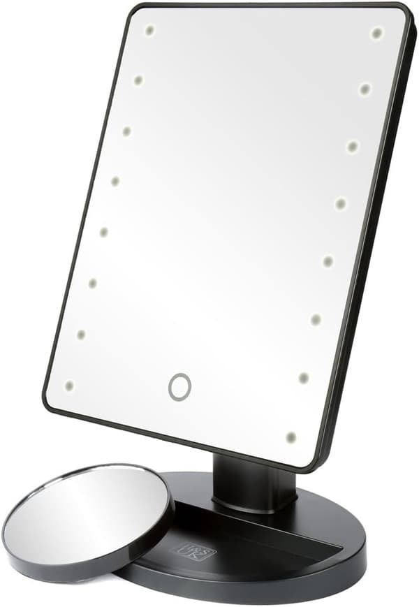 Makeup Mirror LED Lighting Cosmetic Mirror with Lighting Table Stand Freestanding Portable Black