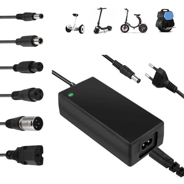 Universell 42V 2A 84W Laddare med 6 Adaptertips – för Elscooter, Hoverboard, Balanscykel, Elcykel
