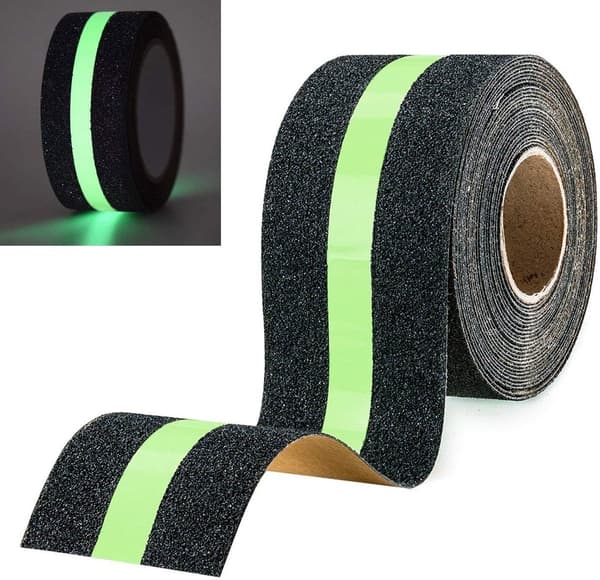 1 rulle skridsikker tape - Selvlysende griptape, 5m x 10cm - til trapper, stiger, gulve