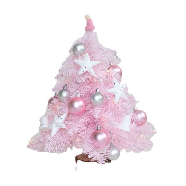 Mini rosa kunstig juletre med LED-lys og glitterkuler for juletre-bryllupsdekorasjon (rosa) 45cm