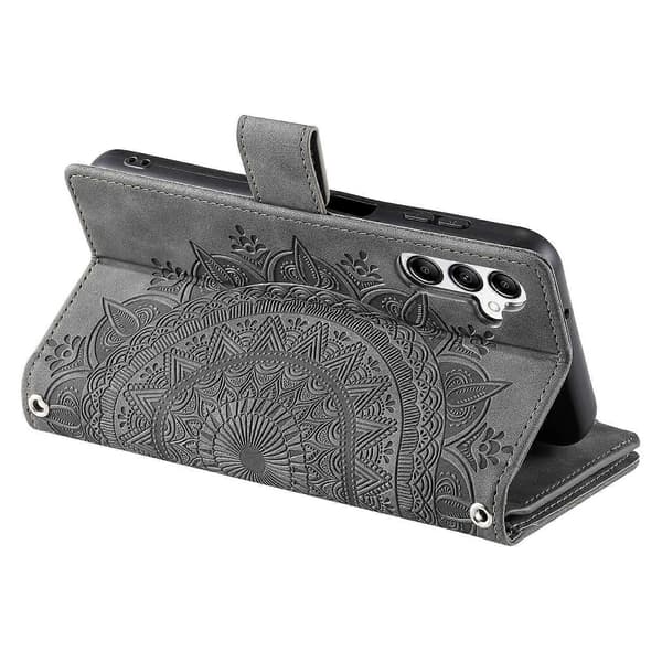 Stil 006 Pung Etui til Samsung Galaxy A26 5G PU Læder Telefon Cover Mandala Blomstermønster - [DB] Multicolor Grå