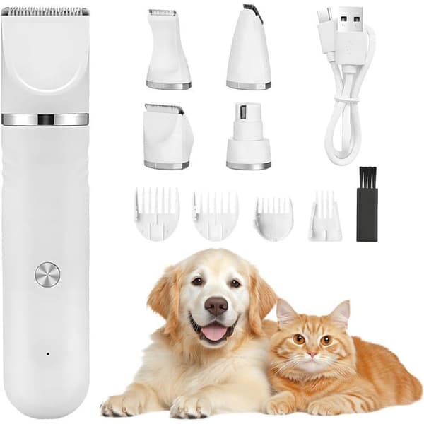 4-i-1 Hundeklipper, Professionel Trådløs Hundeklipper til Katte, 4 Multifunktionelle Klippehoveder