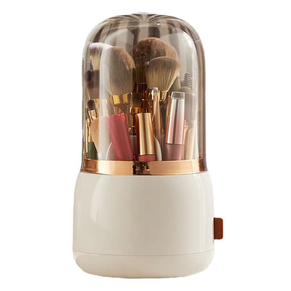 Makeup Brush Holder Multifunctional Brush Organizer Home Rotating Dustproof Cosmetic Makeup Brush Container White