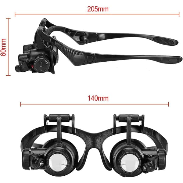 Head Magnifier with Magnifying Glass, Headband Magnifier with 4 Interchangeable Lenses (10x, 15x, 20x, 25x), for Work, Reading, Repair, Watch