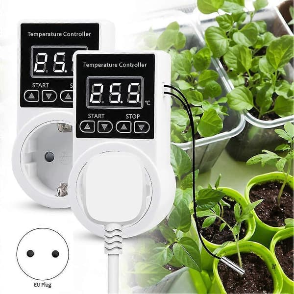 1 stk Termostatuttak med sensor, digital temperaturkontrolleruttak, vanntett temperaturstrømbryter EU-plugg