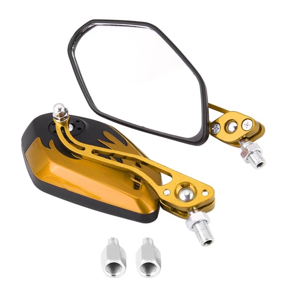 1 Pair 8mm 10mm Universal Motorcycle Scooter Aluminum Flame Pattern Rearview Mirrors Yellow