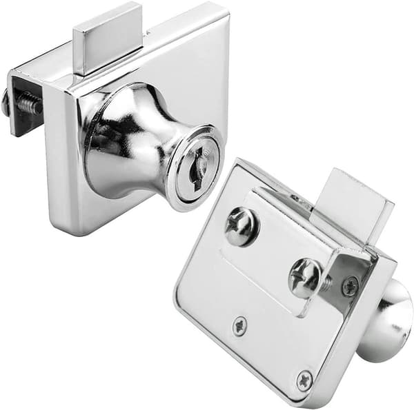 Sikkerhedslås til vitrineskab med dobbelte glasdøre, 2-pak, til 5-8 mm glas, zinklegering, stil A