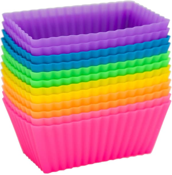Rectangular Jumbo Cupcake Molds, 3.15 Inch Silicone Baking Cups Reusable Muffin Liners Mini Non-Stick Loaf Pan (Pack of 12, Random Color)