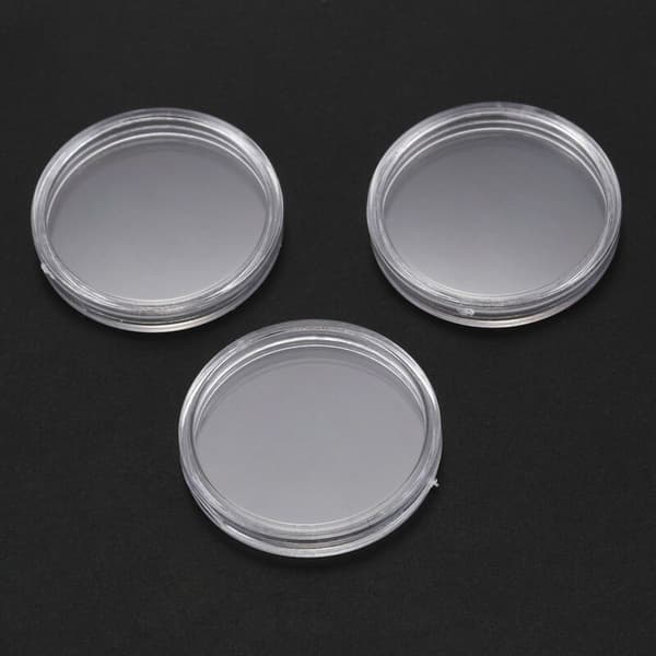 10 st runda transparenta plastmyntboxar 30 mm