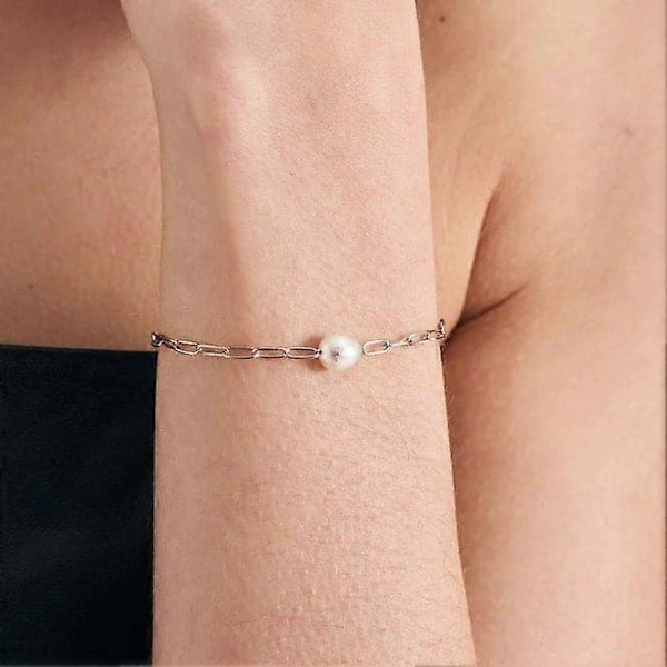 Silver Pearl Sparkle Chunky Chain Armband B043-03H