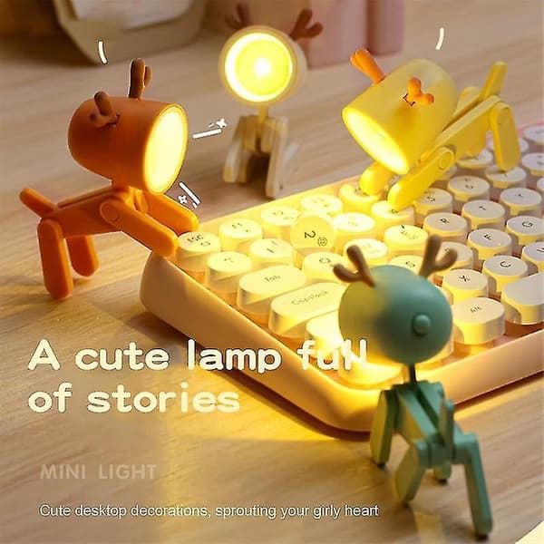 Cute Pet Night Light Decorative Ornament Gift Portable Mini Phone Holder Creative LED Desk Lamp (Deer, Yellow)