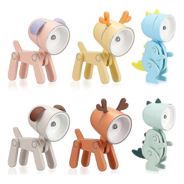 6 Pieces Mini LED Desk Lamp Table Lamp Dog Dinosaur Shape Desk Lamp Aesthetic Night Light Foldable An