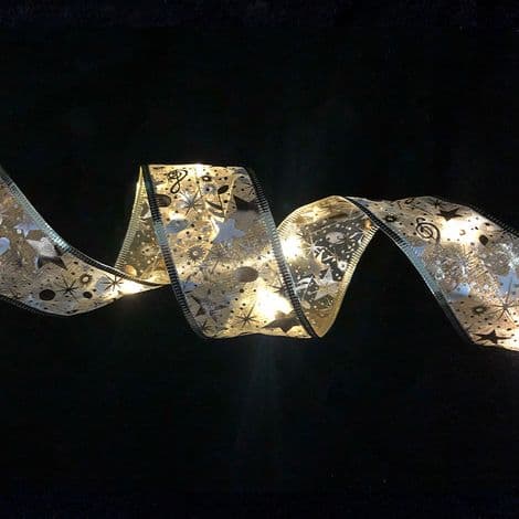 1 Glitter LED Christmas Tree Ribbon String Light for Christmas Tree Decoration - (Warm Light) Length: 1m