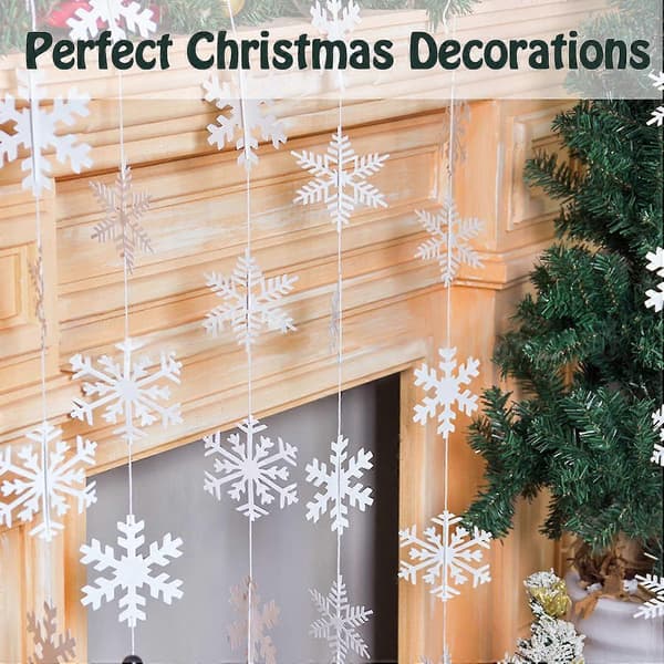 16 Pieces X 1.9 Meter Hanging Snowflake Decorations For Christmas Holiday Decorations In White