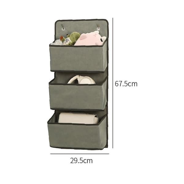 Grey Hanging Storage Organizer for Door - 3 Tier Non-Woven Fabric Storage Bag
