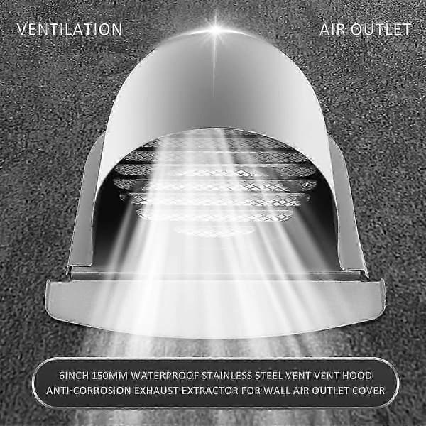 6 tommer 150 mm Vanntett Rustfritt Stål Ventilasjonshette Anti-Eksos Avtrekker for Veggluftutløp C