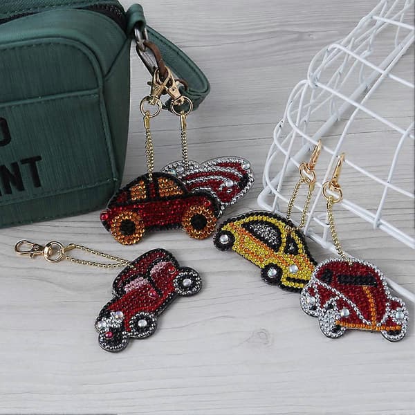 DIY Fuld Bore Diamantmaling Mini Bil Nøglering Taske Hængende Dekoration Håndværksmateriale Sæt