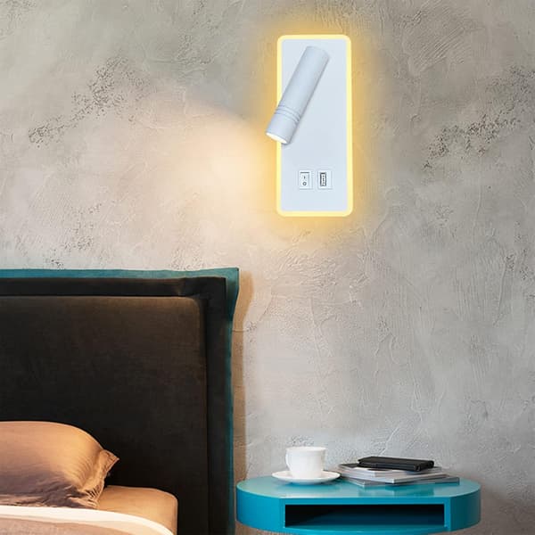 LED Vegglampe, 9W, Nattbordsleselampe med USB-ladeport