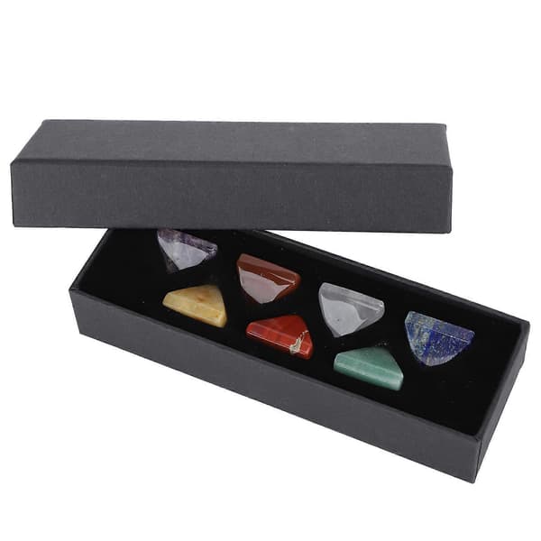 7 Chakra MultiStone Sæt Pyramide Farve Natursten Ædelsten Ornamenter med Gaveæske