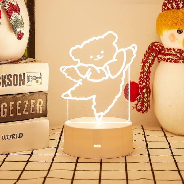 3D Bear Night Light - LED Mini Acrylic Night Light, Touch Switch USB/3AA Power Supply, Warm Light (Bear)